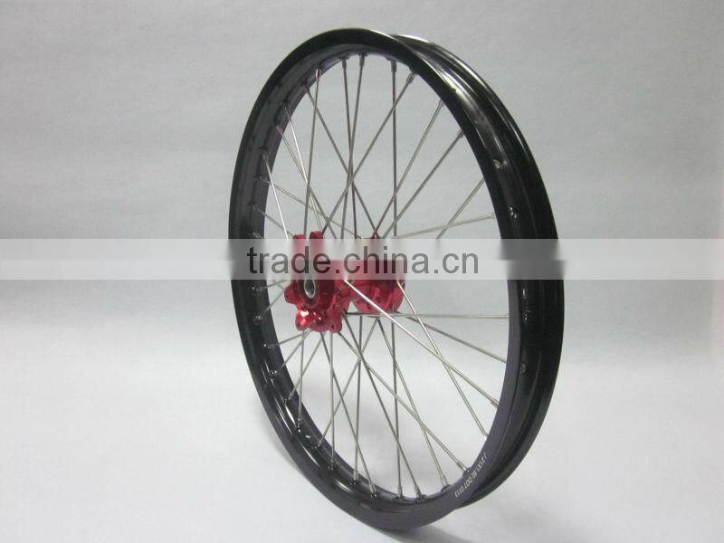 Motorcycle wheels:CRF 125/250/450 motorcycle complete wheel sets:Black hubs with black rims 1.60-21" and 1.85-19"