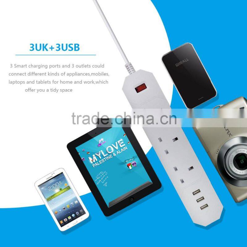 uk type 3 pin plug multi usb extension socket 4 power outlet 100v -250v 1.8m cord