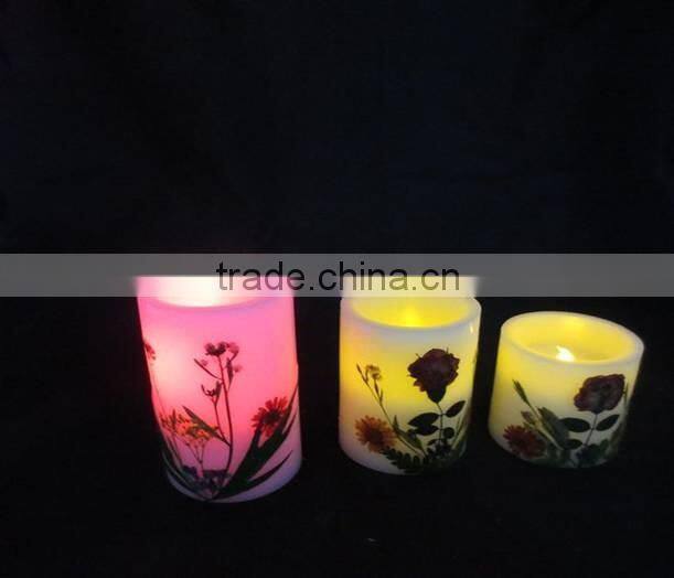 LED candle lights flameless electric candles with dried flowers in different sizes