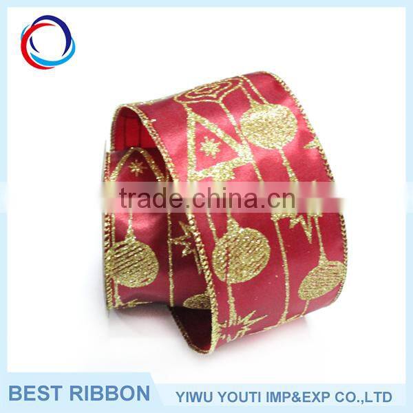 high quality Fashion red christmas ribbon with glitter,christmas ribbon decoration