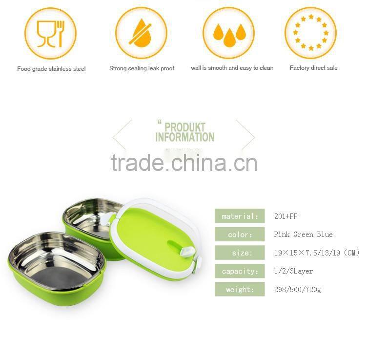 Allnice multilayer rectangle design candy color thermos pp inner stainless steel food lunch box/food carrier for students