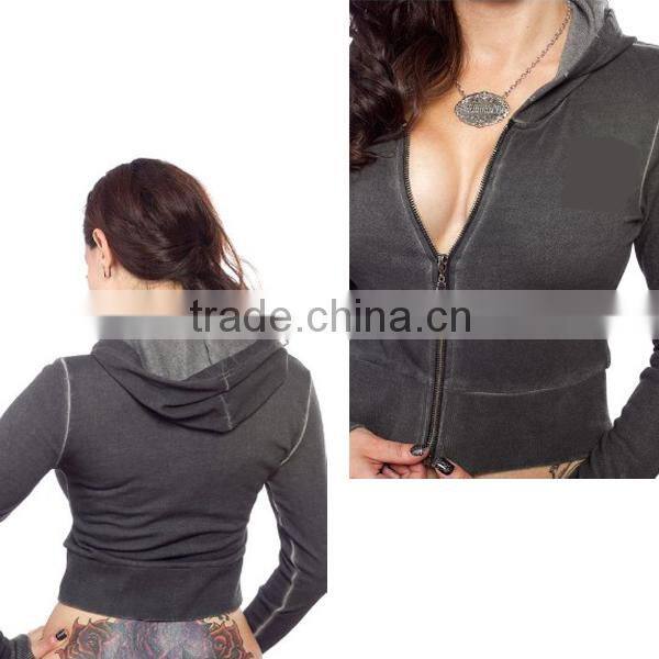 Sale Sexy Stretch Fitted Zip Up Cropped Top Hoodie (YCT-C0290)