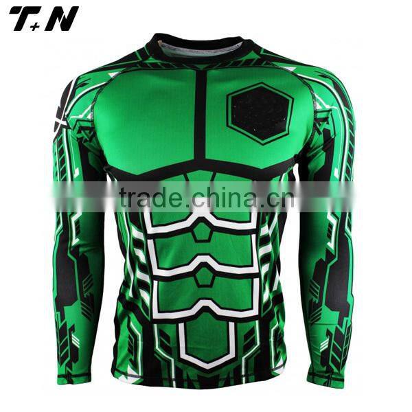 Sublimated printed men black mma rash guard and tight