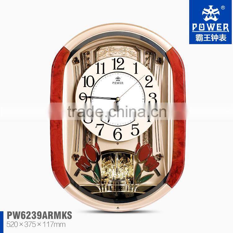 Plastic Case Pendulum Clocks With Tulip And Crystal Butterfly Ornaments Using 18 Music Sweep Quartz Mechanisms For Clocks