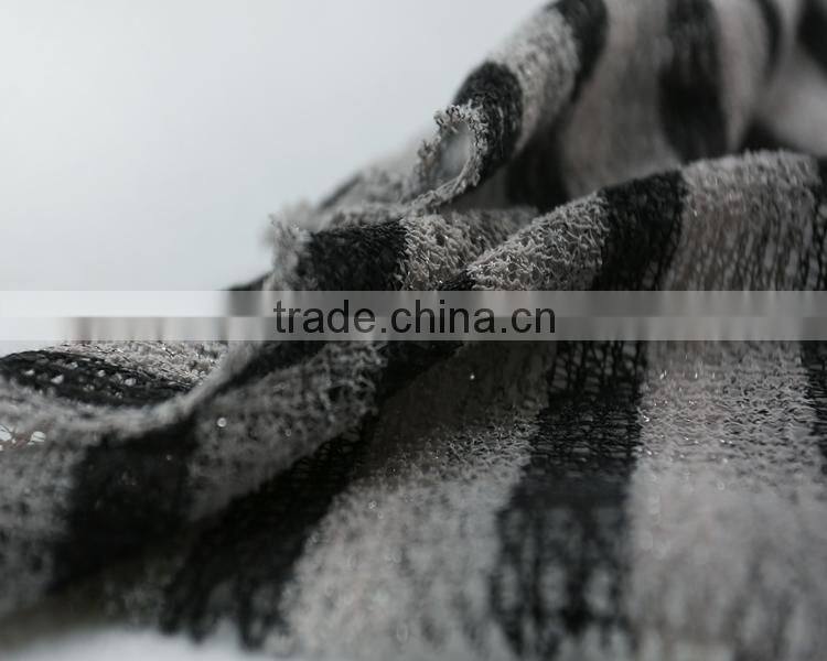 Jiufan Textile 2015 Hot Sale Knit Yarn Dyed Strip Polyester Rayon Fabric with 2% Lurex Strip for Sweater