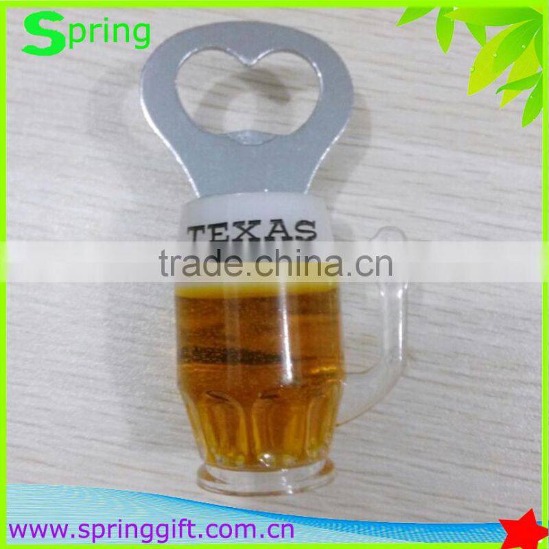 custom logo cup shape beer bottle opener with magnet oil input