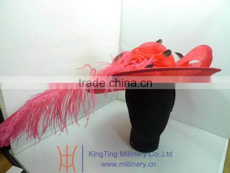 Red Fancy Sinamay Fascinators With Big Feather For Wedding Wholesale T121