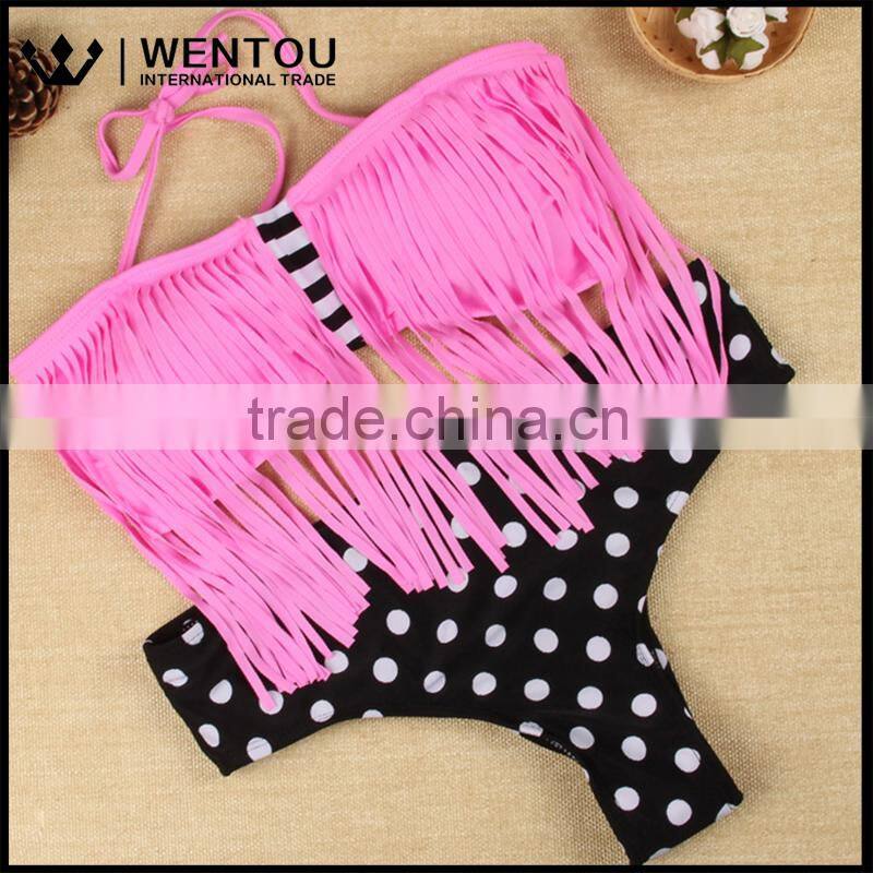 Wentou Women's Tassel Padded Fringe Bikini 2pcs Set Swimwear Swimsuit