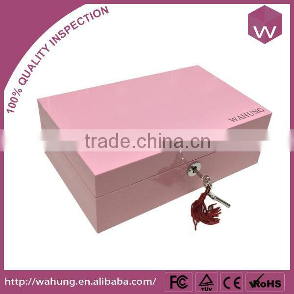 Pink Custom Logo Lacquer Wooden Storage Jewelry Box For Girl