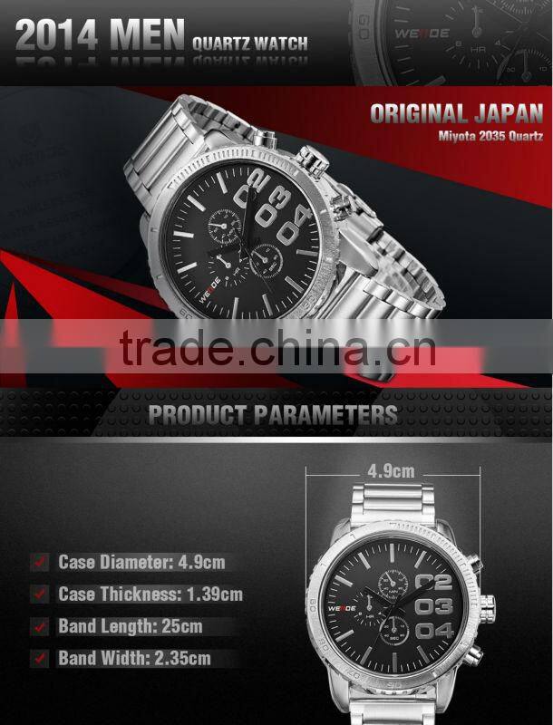 2014 WEIDE Famous Brand Watch Fashion Casual male clock men full steel watch,Japan Miyota Quartz Watches waterproof watch WH3310