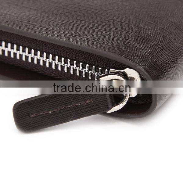 Popular Long Style Zipper Around Genuine Leather Brown Waiter Wallet