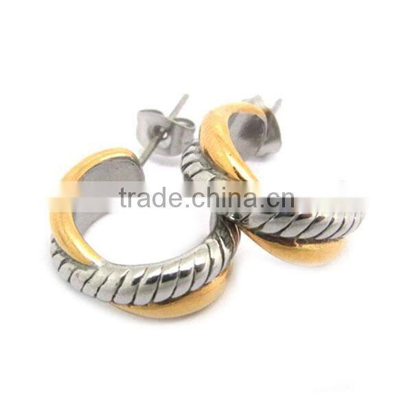 Bulk sale IPG two tones 316l stainless steel fashion hoop earrings wholesale gold earrings designs jewellery girl design LE2337
