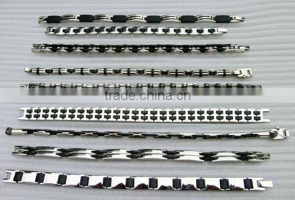 17012 Black Silicone Mens Biker Stainless steel Bracelet