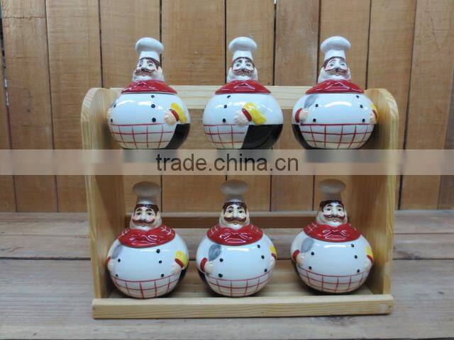 Fresh Decal Ceramic Kitchen Food Canisters Set with Wooden Stand