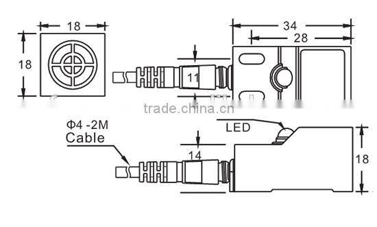 F3N-18TN05 series (SN04), Square Shape Inductive Proximity Sensor, Reverse Polarity Protected, Short-Circuit Protected, IP67