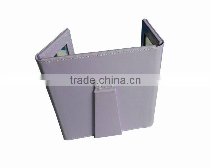 Leather stand cosmetic 3-side desktop vanity mirror