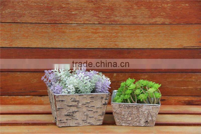 Simple Wooden Design Christmas Decoration Garden Outdoor Metal Bark Flower Pot for 2016 Christmas Square Metal Bark Flower Pot