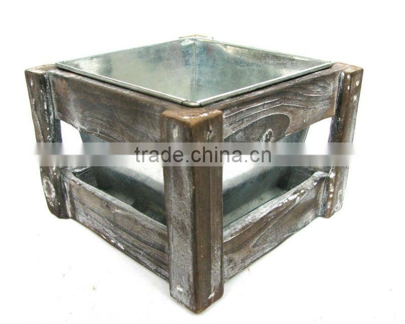 Antique Square Wash Brown Wooden Flower Planter