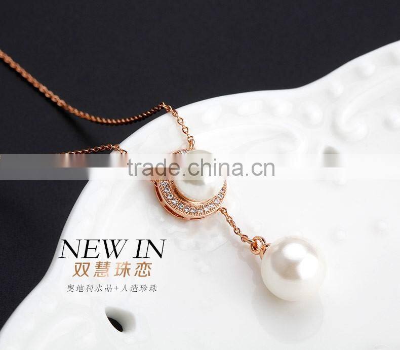 OUXI 2016 korean style top quality gold plated freshwater double fashion pearl necklace 11471