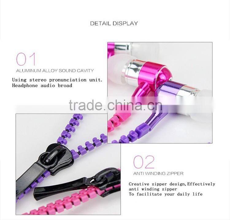 Newest Headphone Headset Zipper Metal Earphone Wired In-ear Earphones auricular Earbuds Accept Customize For Samsung S7