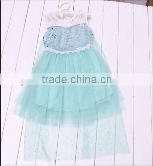 Factory Direct Double Lace Printed Dress Girls Favorite Sequined Casual Frozen Elsa Dress Wholesale