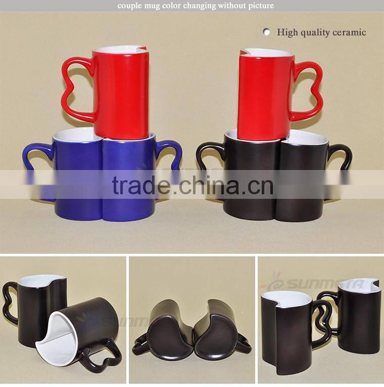 High Quality Heart Shape Magic Ceramic Sublimation Couple Mug