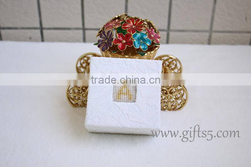 Elegant Lace white engagement ring box with beaded name plate of A