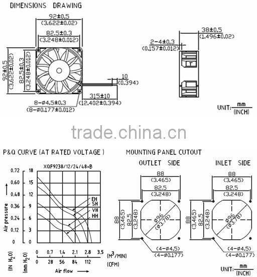 92mm dc9238 exhaust fan 12v dc