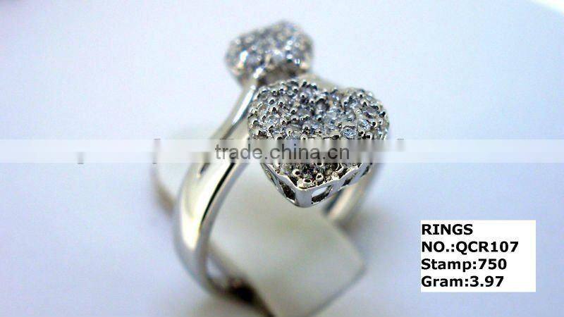 QCR107 rhodium plated silver 925 CZ finger ring,quality ensure silver 925 finger ring from guangzhou