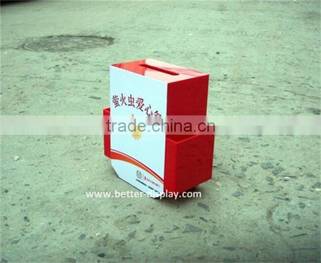 Large Charity Collection Box Acrylic Counter donation Box With Brochure Holder