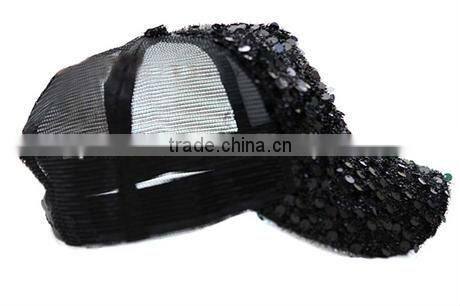 wholesale unique plain cap black sequins mesh visor fashion baseball cap