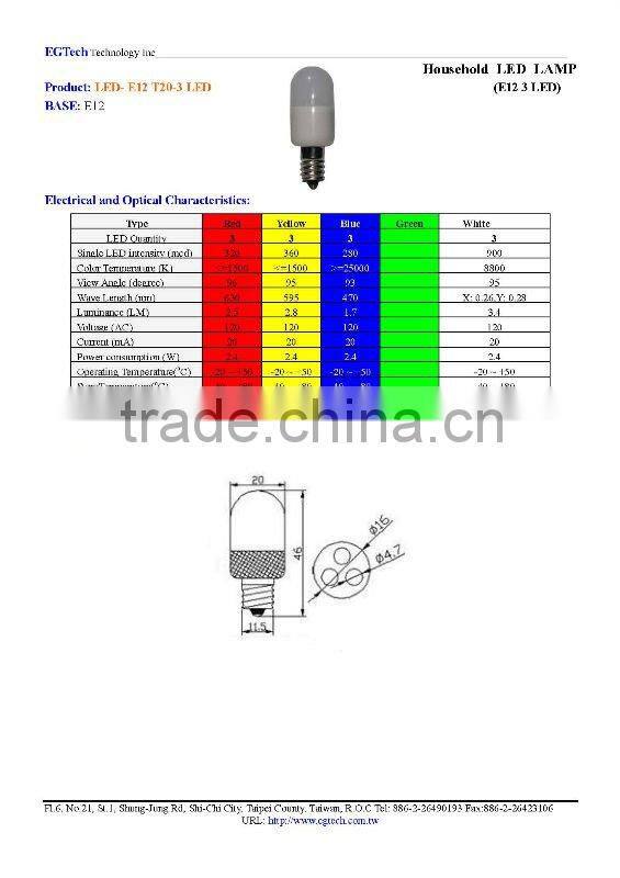 E12 T20-3C LED Lamp