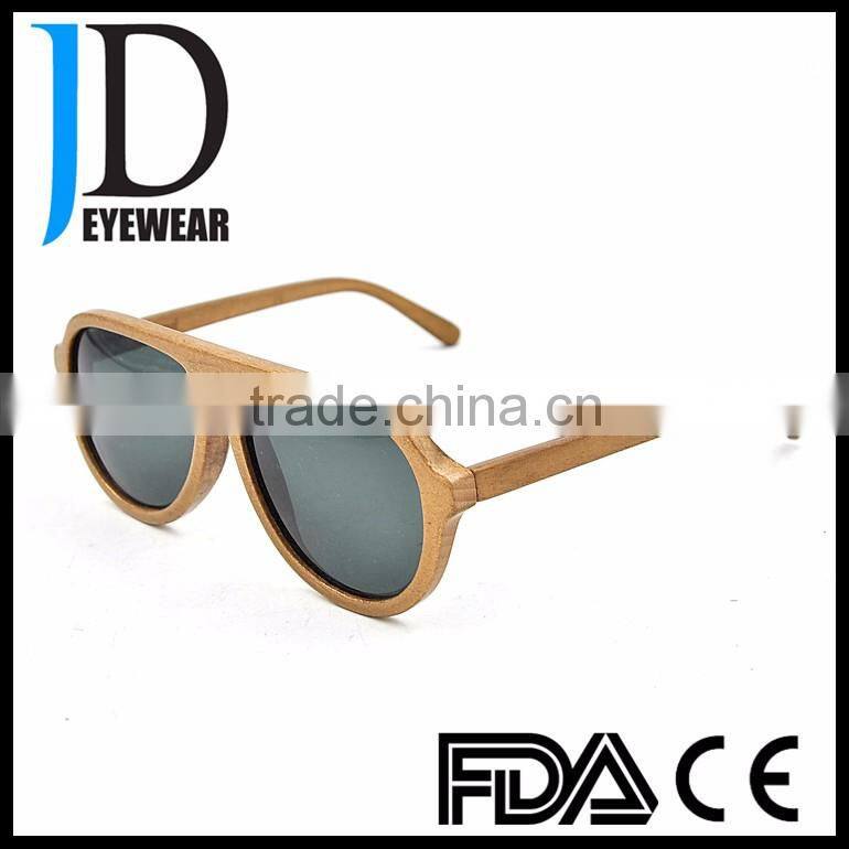 Hot Sell Polarized Natural Wood Framed Flat Top Sunglasses