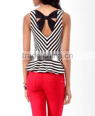 Designer clothing China manufacturer fashion stripes Ruffle hem ,formal office ladies blouses and tops