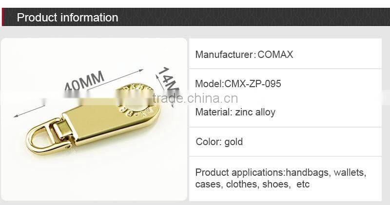 Gold engraved custom metal handbag zipper pulls