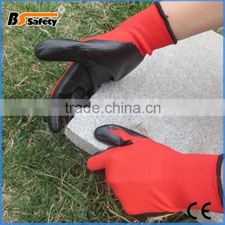 BSSAFETY Polyester kintted nitrile coated working gloves direct from factory