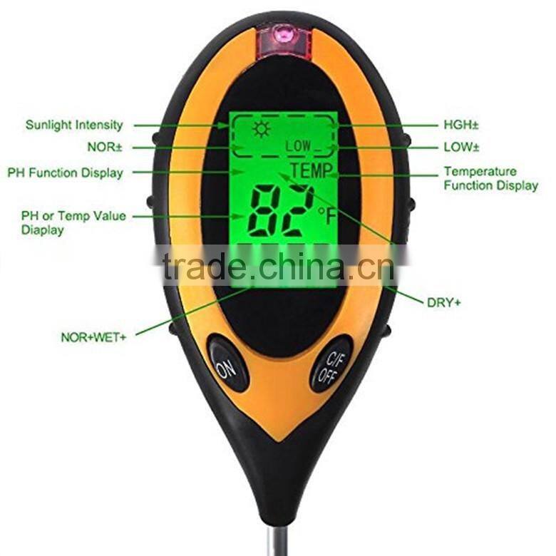 4 IN 1 Soil Moisture Monitor, Soil PH Value, Soil Temperature and Sunlight Intensity Tester