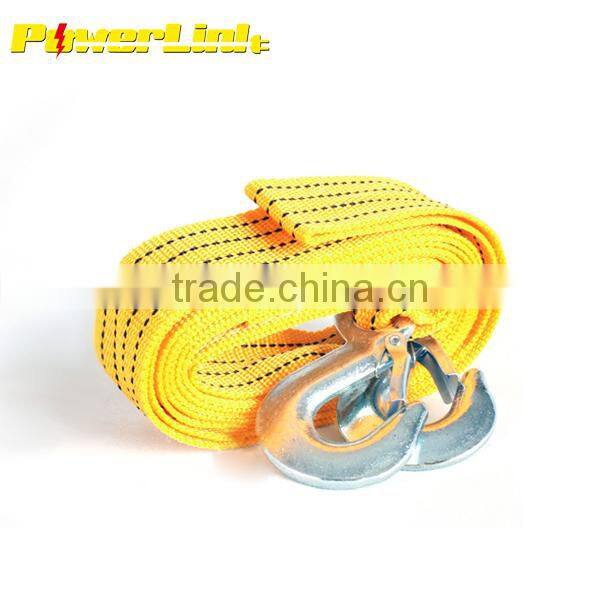 H50048 3 Tons Heavy Duty 12ft Road Emergency Trailer rope Tow Line Strap 2 Hooks Yellow
