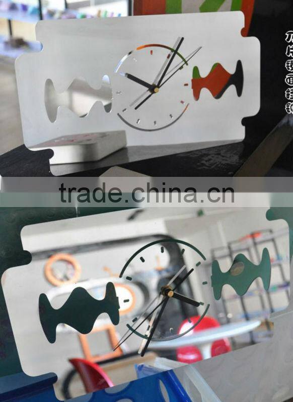 Supply creative fashion blade mirror wall clock / mute scan wall clock