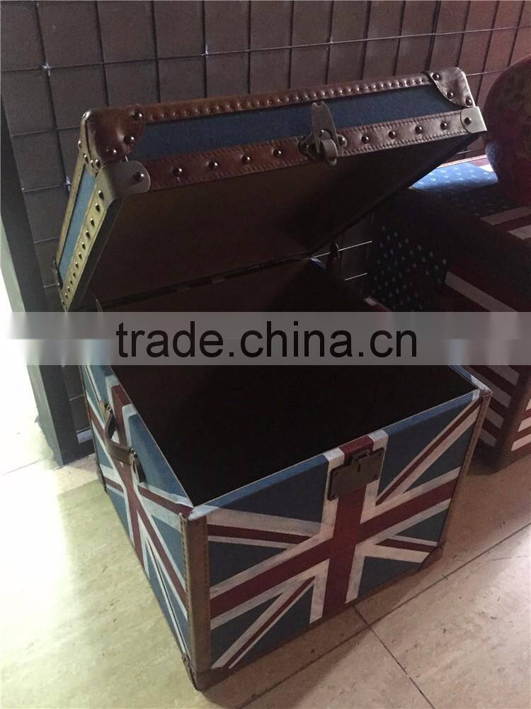 Europe handmade antique UK flag fabric and leather Decorative Storage Trunk