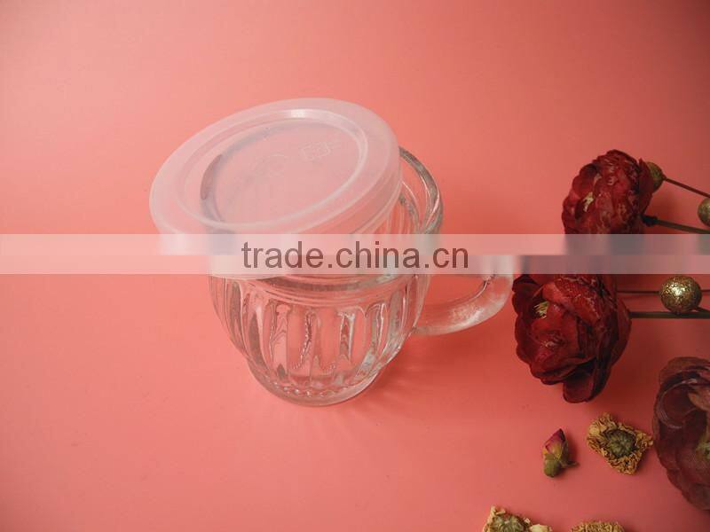 china supplier vertical stripe glass yogurt bottle with handle