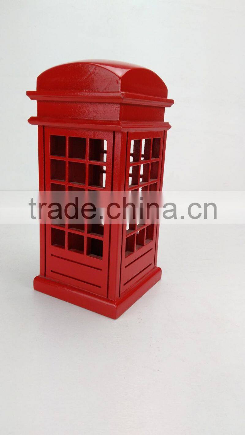 red big telephone booth fashion decor wooden money saving box