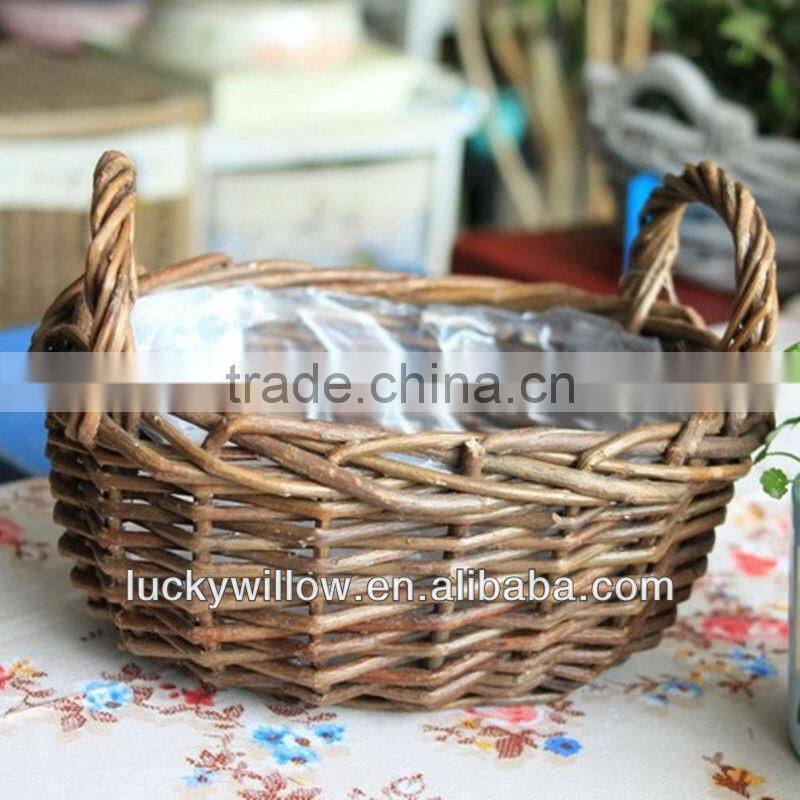 factory supply wicker flower basket with long handle