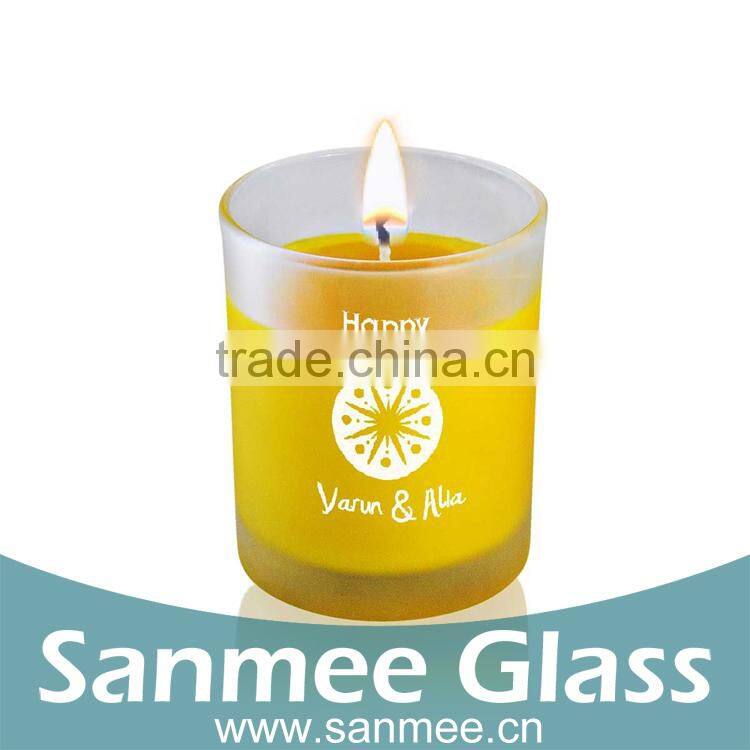 Round Gift Set Frosted Lemon Decal Glass Candle Holder