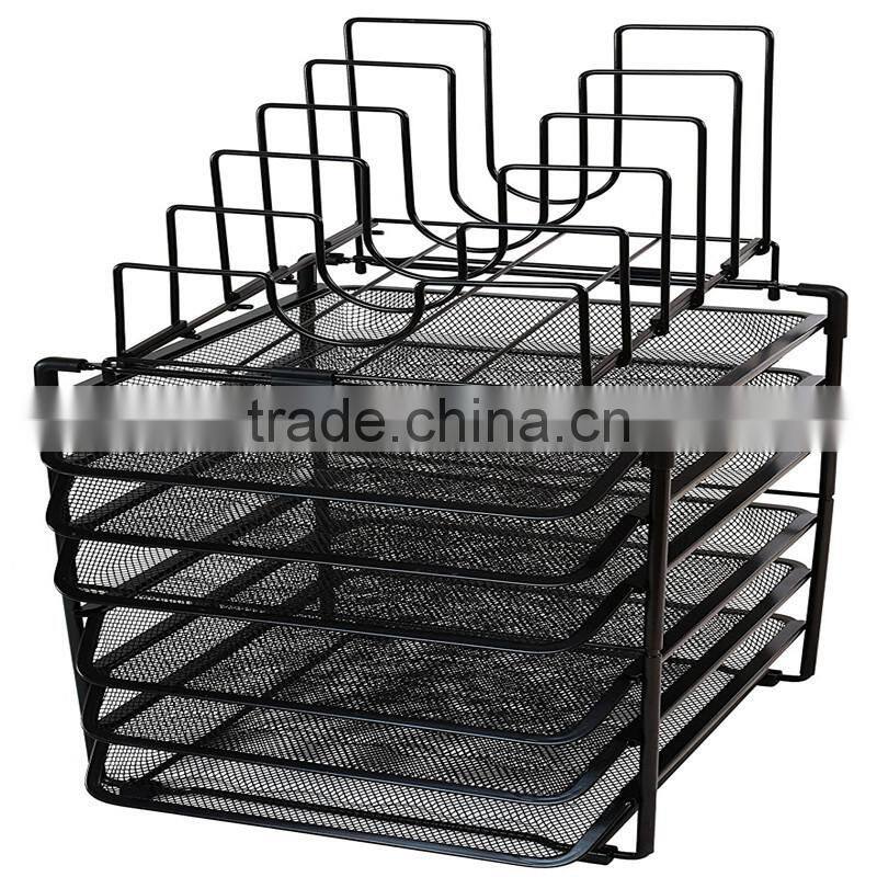 2017 Wholesale Stackable Metal Mesh Desk Convertible Organizer, Black