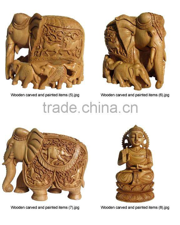Wooden carved elephant set