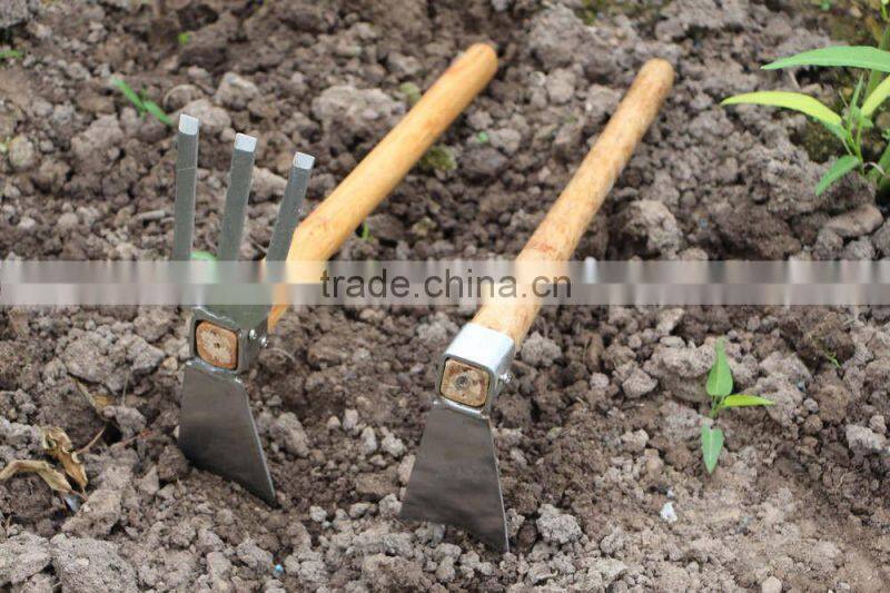 high quality multifunction 2 ways wood handle types of garden hand hoe with 3 prong garden hoe