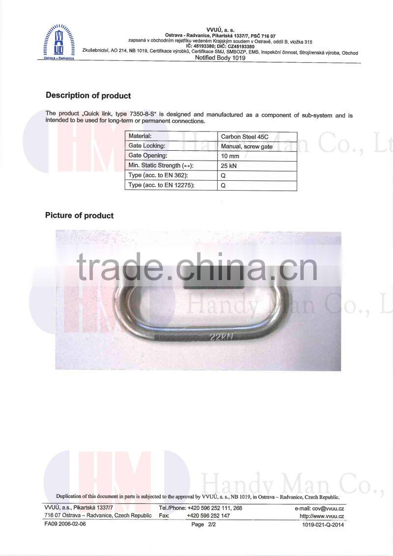 25kN Stainless Steel 304 Quick Link Hook Certified With CE