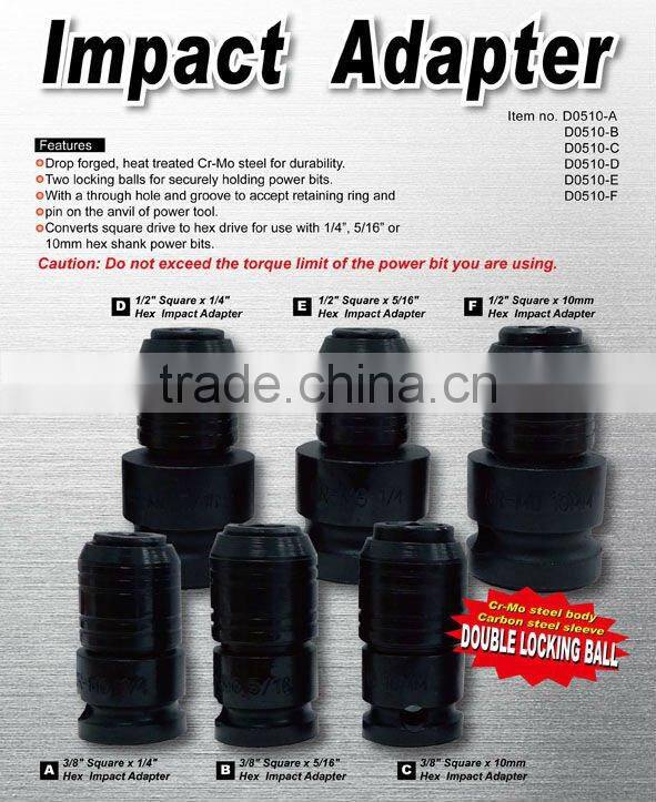 Impact bit adapter for convert from square to hex drive