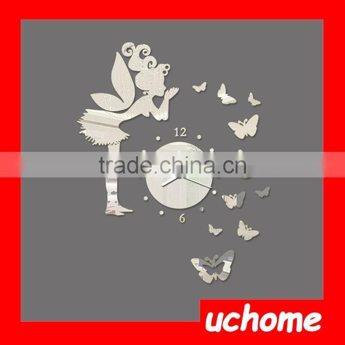 UCHOME Funny Mirror Clock Beautiful Fairy Sticker Little Fairy Decorative Acrylic Mirror Sticker/Murals Waterproof Art Decor